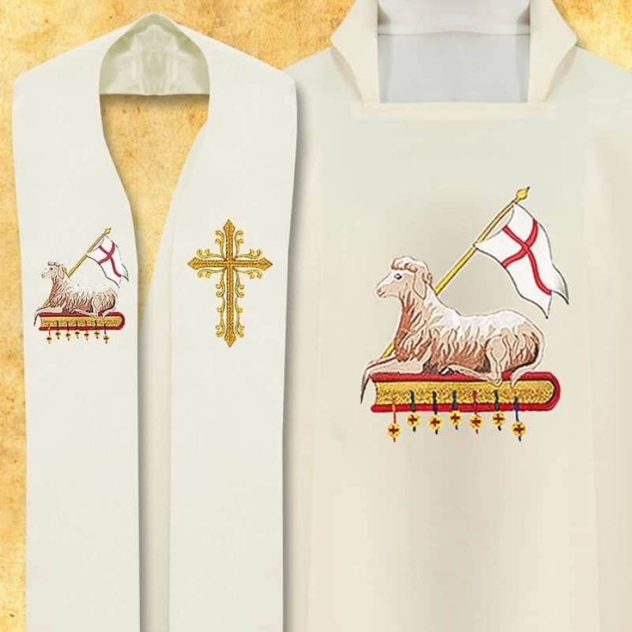 Chasubles Articles Religieux | Chasuble + Etole Paques - Agneau - Complet