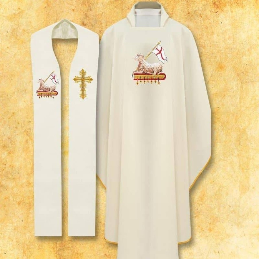 Chasubles Articles Religieux | Chasuble + Etole Paques - Agneau - Complet