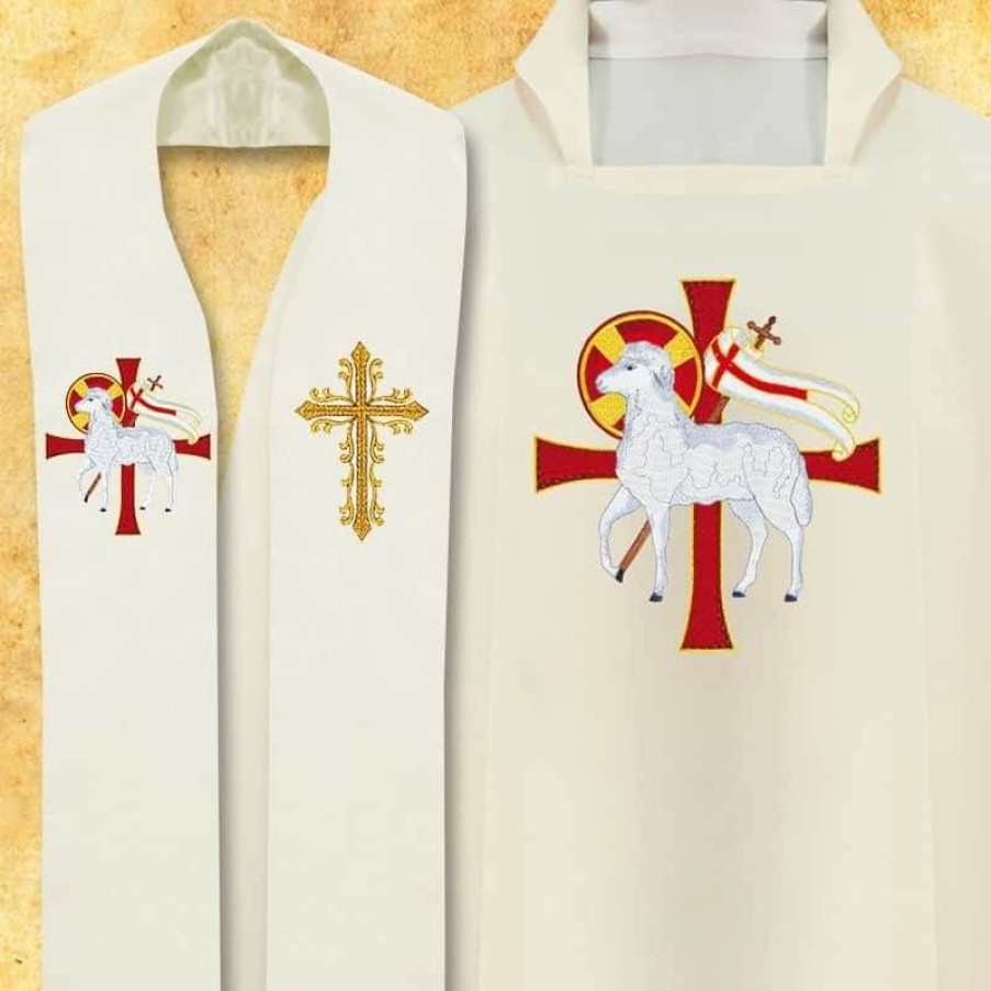 Chasubles Articles Religieux | Chasuble + Etole Paques - Agneau - Complet